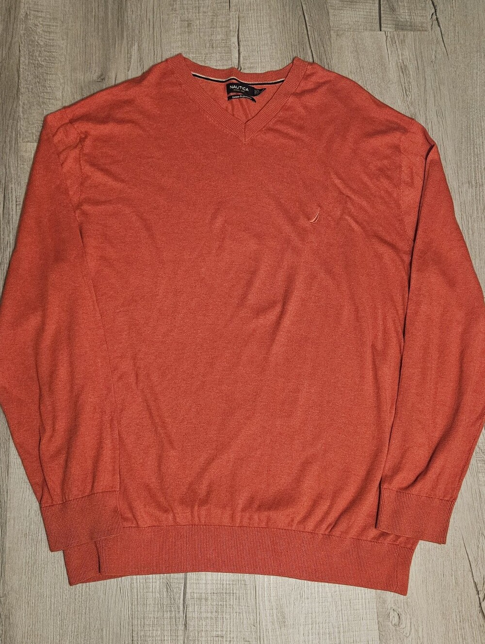 Nautica Sweater Mens 2XLT 2XL Tall Rust Orange V-Neck Cotton Modal Performance